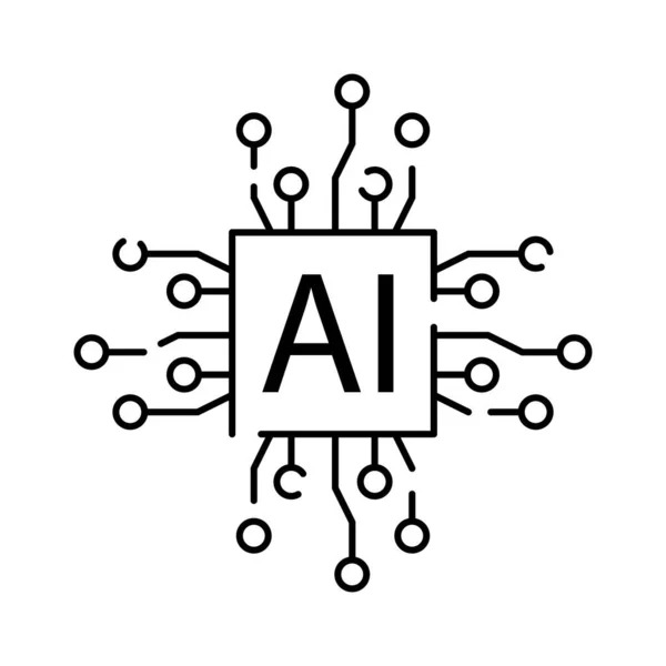 深入学习Ai线性图标 有齿轮的神经网络 细线图解 数字大脑 人工智能符号 病媒隔离 人形和聊天 — 图库矢量图片