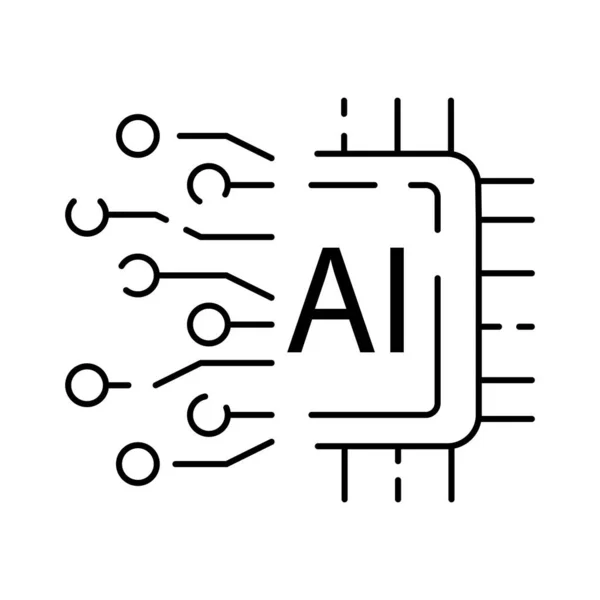 Icône Ligne Intelligence Artificielle Cerveau Robot Tête Technologie Algorithme Reconnaissance — Image vectorielle