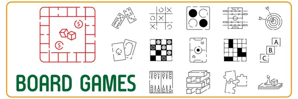 Lineare Symbole Für Brett Und Tischspiele Gesetzt Vektor Spaß Symbole — Stockvektor