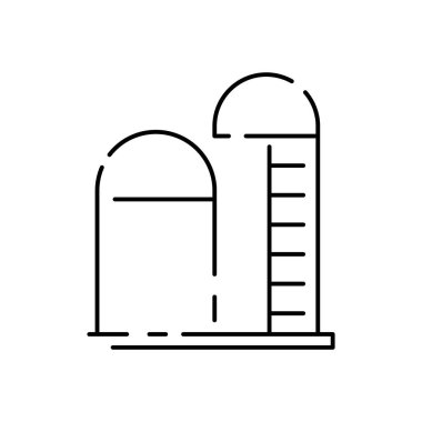 Tarım bitkileri ikonu. Sulama teknolojisi. Akıllı köy çiftçiliği. Ağ için simge. Vektör çizgisi çizimi. Küresel tarım. Buğday ambarı ve köy.