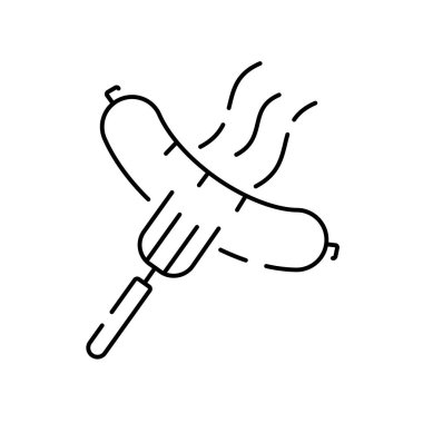 İnce çizgi ikonu pişirmek, ev aletleri. Lokantada yemek, yemek ya da yemek olan bir mutfak. Mangal pikniği sosis ve çatal.