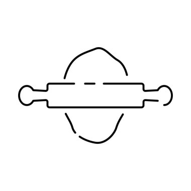 Yemek çizgisi simgesi. Kaynama zamanı, kızartma tavası ve mutfak aletleri. Yemek tarifi pf şefi doğrusal vektörü. Yemek ve aşçı restoranı. Hamur merdanesi.