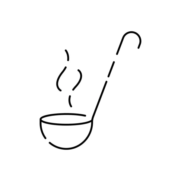 Линео Кухня Кулинарная Линия Значок Ресторан Поваром Едой Едой Ковш — стоковый вектор