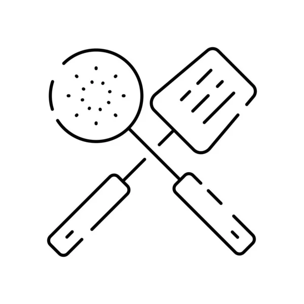 Кухонная Кулинарная Икона Тонкой Линии Ресторан Поваром Едой Едой Шпатель — стоковый вектор