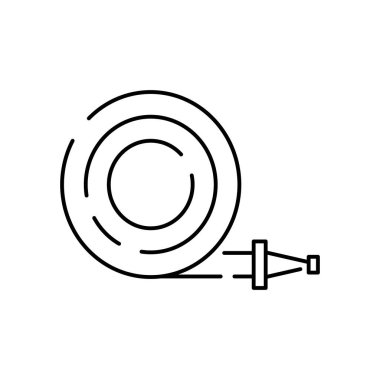 İtfaiyeci ve itfaiye hattı ikonu. Yangın, itfaiyeci, yanık, acil durum, yangın musluğu, alarm ve daha fazlası gibi ikonlar da dahil. Yangın hortumu.