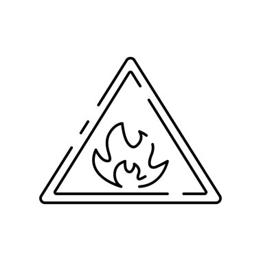 İtfaiyeci ve itfaiye hattı ikonu. Yangın, itfaiyeci, yanık, acil durum, yangın musluğu, alarm ve daha fazlası gibi ikonlar da dahil. Yangın uyarısı veya uyarı işareti.