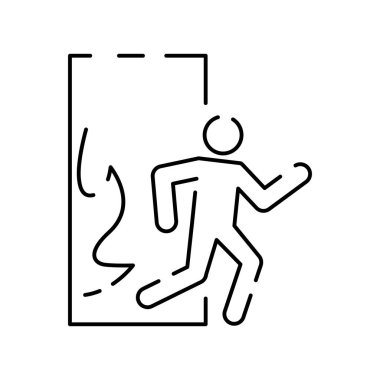 İtfaiyeci ve itfaiye hattı ikonu. Yangın, itfaiyeci, yanık, acil durum, yangın musluğu, alarm ve daha fazlası gibi ikonlar da dahil. Tahliye.