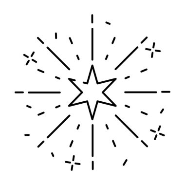 Havai fişek çizgisi simgesi, taslak vektör işareti, beyaz üzerine izole edilmiş doğrusal piktogram. Logo illüstrasyonu. Yeni yıl, Noel ve kutlama karnavalları. Mutlu yıllar..