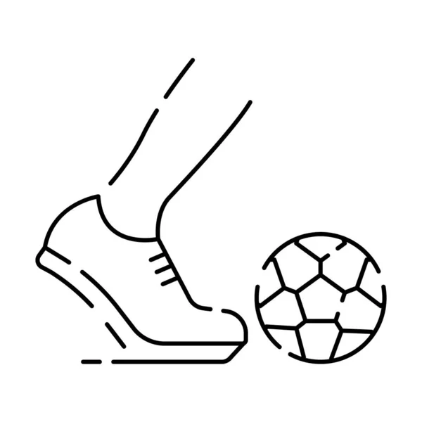足球或足球线图标 世界杯锦标赛和锦标赛 足球元素 足球运动员和脚或腿 尖刺和球 — 图库矢量图片