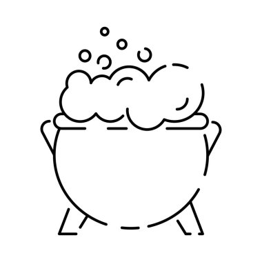 Cadı kazan çizgisi ikonu, cadılar bayramı ve korkunç, cadı saksısı vektör ikonu, vektör grafikleri, düzenlenebilir çizgi işareti. Cadılar Bayramınız kutlu olsun Şeker mi şaka mı ve korku.