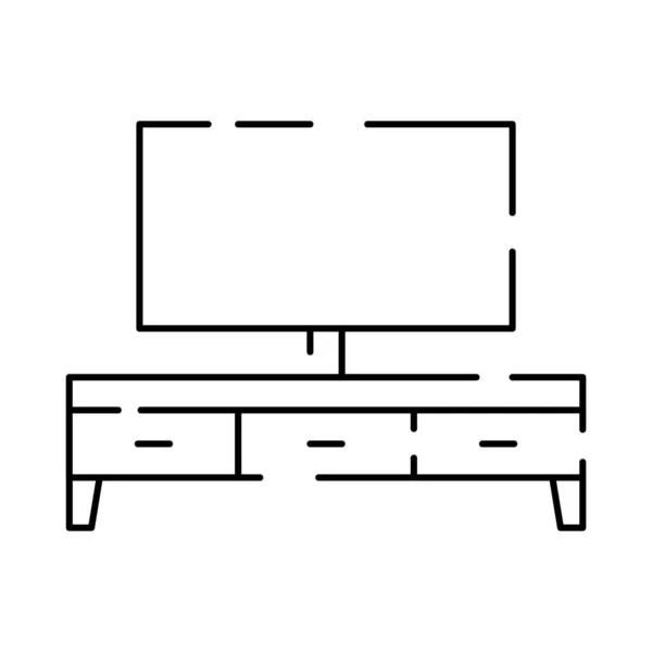 Απλό Έπιπλα Vector Line Εικόνες Εσωτερικό Εσωτερικό Σχεδιασμό Περίπτερο Τηλεόρασης — Διανυσματικό Αρχείο