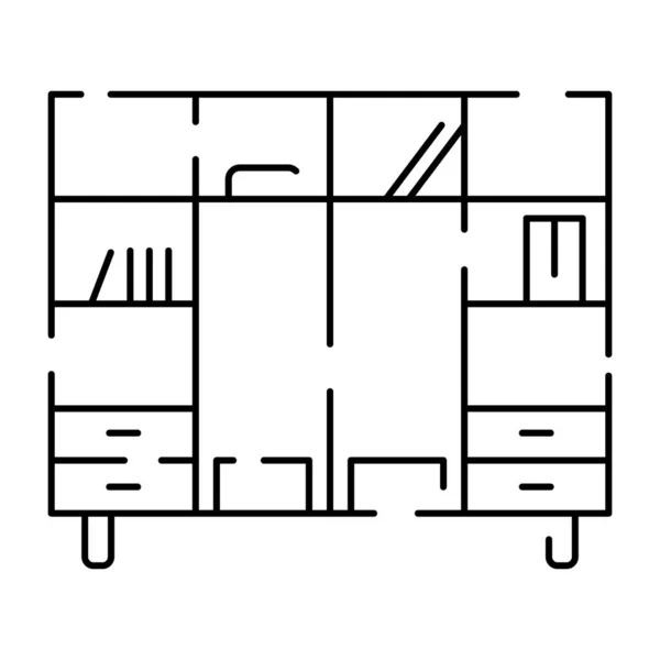 Απλό Έπιπλα Vector Line Εικόνες Εσωτερικό Εσωτερικό Σχεδιασμό Συρταριέρα Βιβλίου — Διανυσματικό Αρχείο