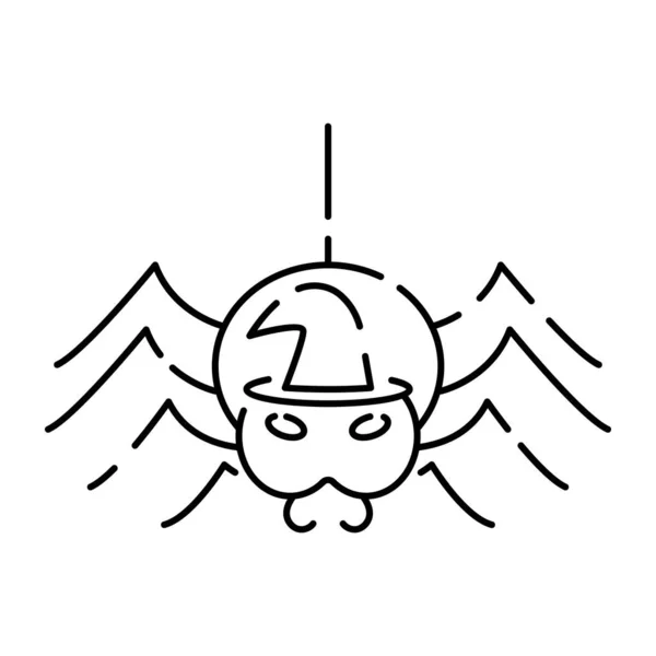 Halloween Spinnen Tragen Hexenhut Linie Symbol Spinnennetz Symbol Illustration Isoliertes — Stockvektor