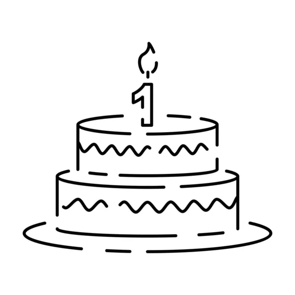誕生日 パーティーラインのアイコンベクトル記号 ケーキとキャンドル — ストックベクタ