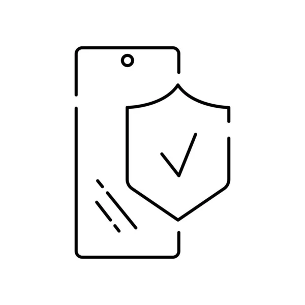 Handyschutz Und Versicherungsleitungssymbol Smartphone Mit Schild Und Häkchen Vektor Umrisszeichen — Stockvektor