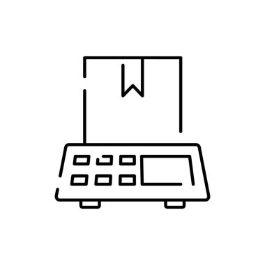 Modern teslimat. Satır simgesi lojistik ağı. Küresel sanayi taşımacılığı. Kargo kargo kutusu. Ağırlık ölçekleri.