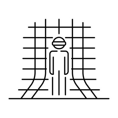 Meta-evrende Avatar. İnce çizgi simgesi. Ayarlar, görünüş seçimi. Piksel mükemmel, düzenlenebilir felç. Vektör çizimi. Sanal monitör ya da hologram. 360 görünüm, Sim oyun karakteri. Sanal evrende insan ve insan. VR ya da sanal gerçeklik.