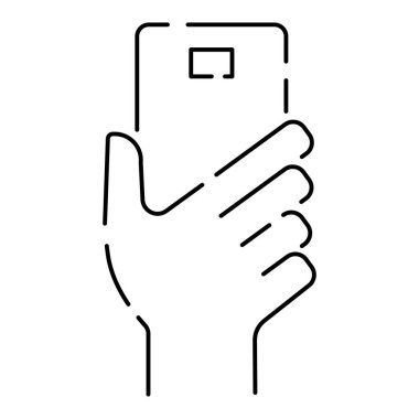 Selfie vektör çizgisi simgesi. Bir selfie çek. Cep telefonu ön kamerası ve selfie çubuğu. Akıllı telefon aygıtı gösterimi.