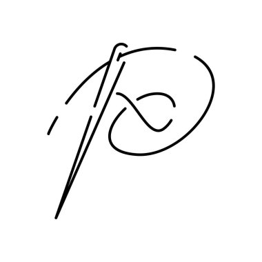 Moda Atıcısı ve Doğrusal Vektör Simgesi Dikişi. Atıcı, Terzi Dükkanı İnce Hat Bağlantı Sembolleri Paketi. Dikiş işi, Dressmaking Stüdyosu. Dikiş Malzemeleri Taslağı. İğne ve iplik.