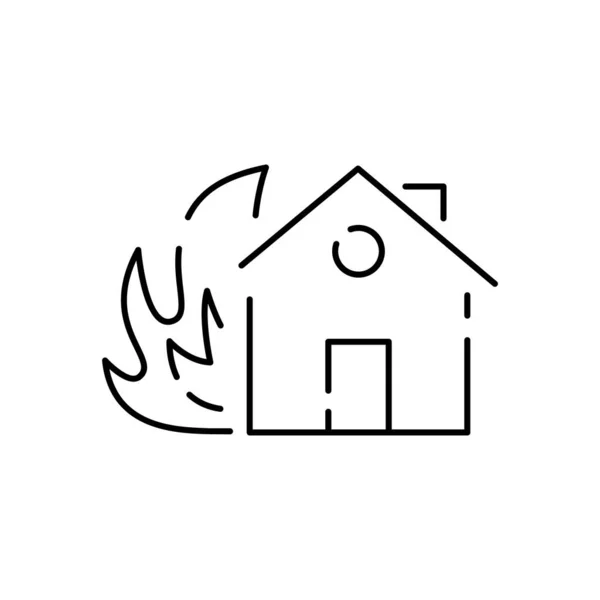 火灾损坏房屋保险线路图标 移动概念和网页设计的线性风格标志 灾害轮廓矢量图标 标识插图 矢量图形 拯救和保护 — 图库矢量图片