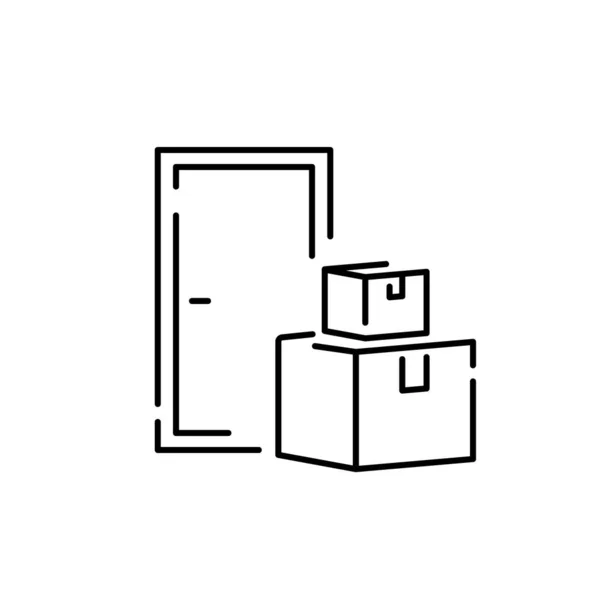 Логистика Иконки Линии Доставки Грузовой Ящик Главная Дверь Адрес — стоковый вектор