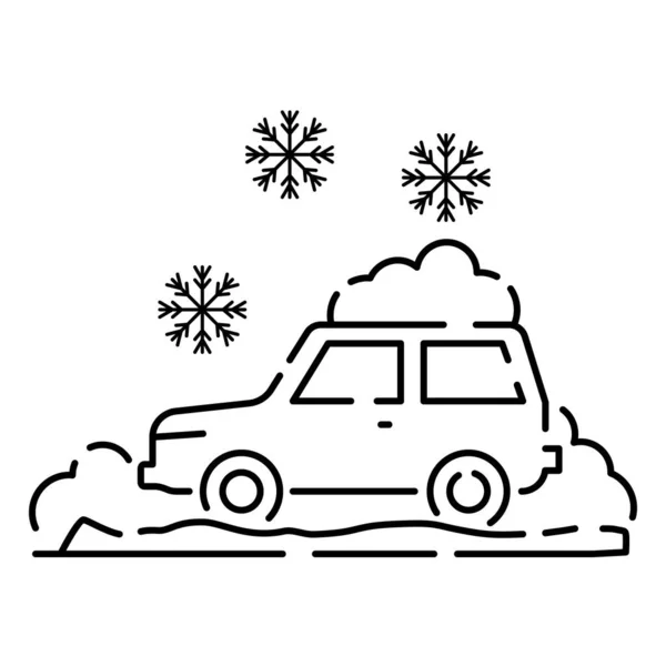 Kar Temizleme Mevsimi Kar Küreği Çizgisi Ikon Vektör Tasarımı Araba — Stok Vektör