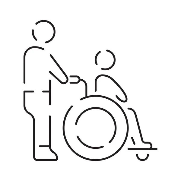 Ikona Handicap Lub Disdisabled Thin Line Ilustracja Wektora Wózek Inwalidzki — Wektor stockowy