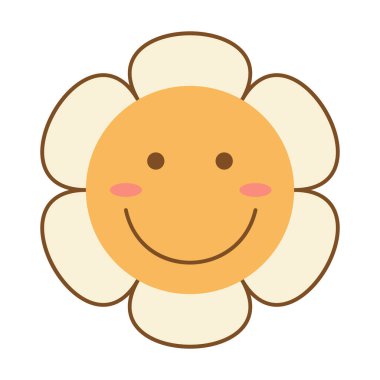 Klasik Çiçekler 70 'lerin tasarım vektör çizimi. 60 'lar ve 80' ler hippi çiçek ikonu gülüşü.