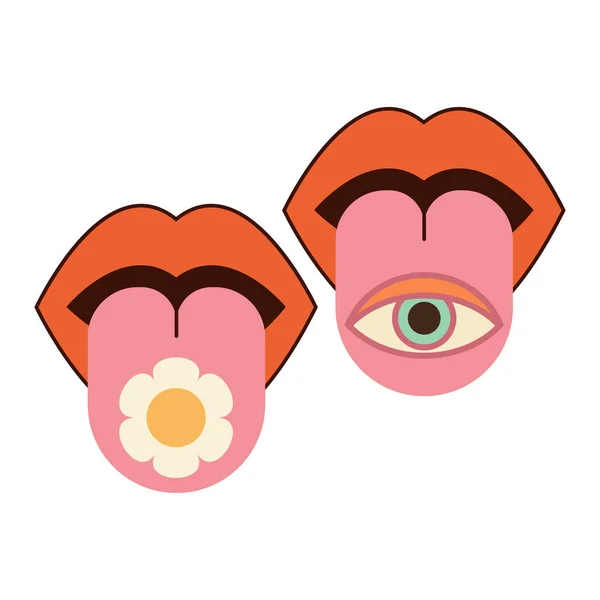 Mouth Tongue Sticking Out Lips Blowing Pink Open Mouth Eye — Stock Vector