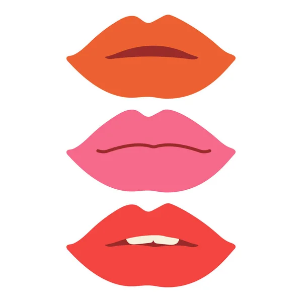 嘴巴伸出舌头 嘴唇喷出粉色 张开的嘴与眼睛 各种模仿的情感和面部表情 采用复古风格的矢量图解 — 图库矢量图片