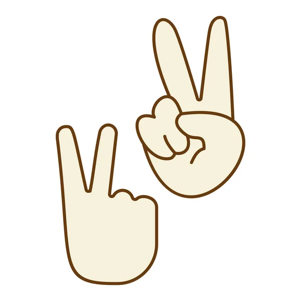 Hippie Symboles Deux Doigts Comme Signe Victoire Signe Pacifique Letterin — Image vectorielle