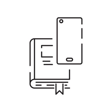 Kitap eğitimi alıyorum. Elektron, ses veya mobil kitap satırı simgesi açık. Okula dönmenin vektör illüstrasyonu, eğitim malzemeleri.