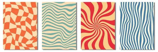 stock vector 70s groovy poster y2k retro vintage background swirl, checkerboard set for print design. Spiral vector illustration. Psychedelic print. Cover, poster, wallpaper. 60s, hippie.