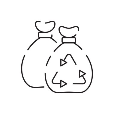 Geri dönüştürülmüş malzeme satır simgesi etiketi. Çevre dostu ambalaj vektör sembolü. Çöp, çöp veya çöp..