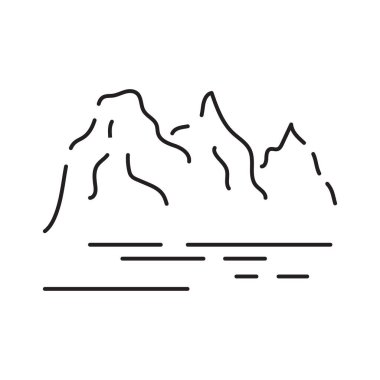 Peyzaj simgeleri, ince çizgi tarzı, düz tasarım vektör çizimi. Yaz, bahar mevsimi. Doğa.