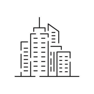 Vektör şehir ya da doğa, doğrusal olarak manzara vektör çizimi. Binalar ve bulutlar. Yaz, bahar mevsimi.