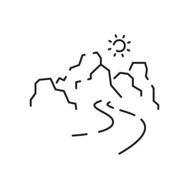 Peyzaj çizgisi simgeleri, ince çizgi tarzı, düz tasarım vektör çizimi. Yaz, bahar mevsimi. Doğa Bahçesi.