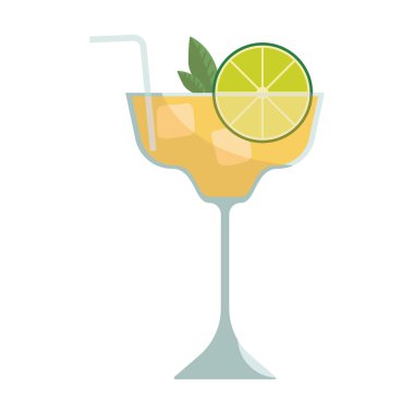 Kokteyl bardakları vektör çizimi. Buzlu ve limonlu kokteylleri tazeliyorum. Kulüpte parti var. Menü tasarımları. Alkolik içecekler. Yaz ve sahil.