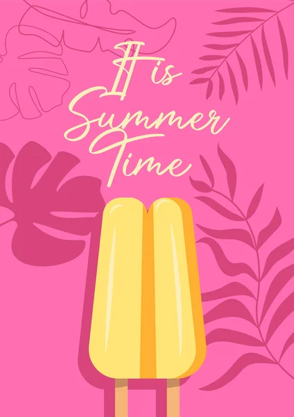 老式冰淇淋海报设计 夏天的背景 叶子和棕榈 — 图库矢量图片