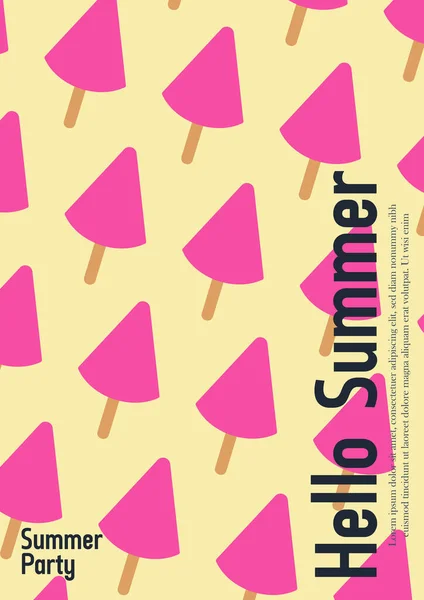 Sommer Vektorplakat Abstrakter Hintergrund Mit Hellem Strukturiertem Sandstrand Früchten Eis — Stockvektor