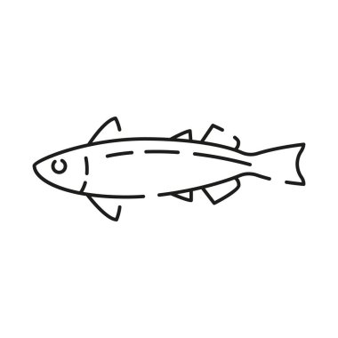 Deniz ürünleri ikonu. Balık lokantası ve beyaz et. İnce çizgi şeklinde taze somon balığı simgesi.