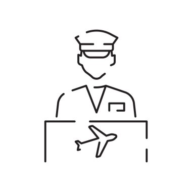 Basit Havaalanı İlgili Vektör Hattı Simgeleri. Gidiş, Biletler, Bagaj Belgesi gibi Simgeler içerir. Yaz seyahati ve ulaşım.