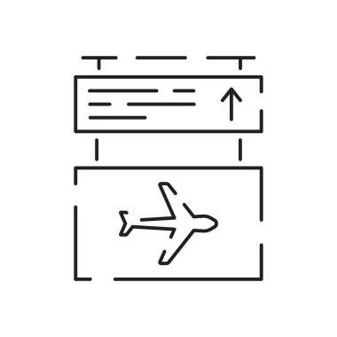 Havaalanı hattı simgesi. Havaalanı binası. Uçak iniyor ya da kaçıyor. Vektör çizgisi simgesi. Yaz seyahati ya da ulaşım.