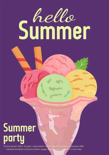 Sommer Bunte Eisdiele Poster Karte Logo Etikett Emblem Cartoon Stil — Stockvektor
