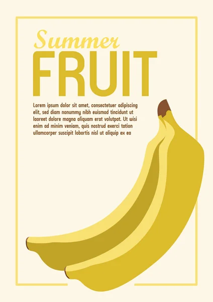 Colorato Poster Estivo Con Frutta Banana Anguria Fragola Sfondo Stile — Vettoriale Stock