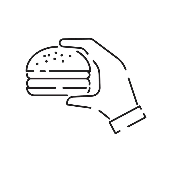 汉堡图标向量分离在白色背景 汉堡包或快餐标志 瘦符号或线条元素的轮廓风格 垃圾食品和肥胖说明 — 图库矢量图片