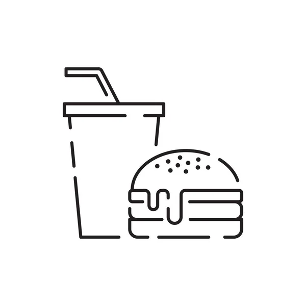 白の背景 ハンバーガーやファーストフードの看板 薄いシンボルやアウトラインスタイルで並ぶ要素に隔離されたバーガーアイコンベクトル スナック ジャンクフード — ストックベクタ