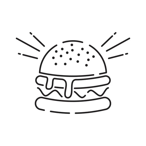 汉堡图标向量分离在白色背景 汉堡包或快餐标志 瘦符号或线条元素的轮廓风格 垃圾食品和肥胖 — 图库矢量图片