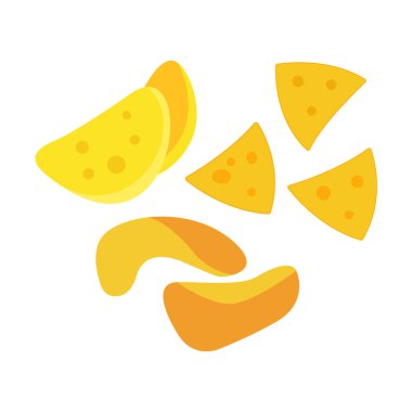 Patates cipsi. Beyaz arkaplanda izole edilmiş kırmızı cips paketi, patates atıştırmalıklı folyo poşeti, vektör çizim atıştırmalığı, abur cubur.