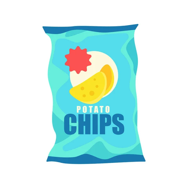 Kartoffelchips Realistische Attrappe Verpackung Roter Chips Mit Etikett Isoliert Auf — Stockvektor